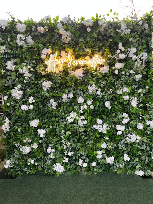Wild White Rose Greenery Flower Wall Rental in Dubuque, Iowa & Surrounding Areas